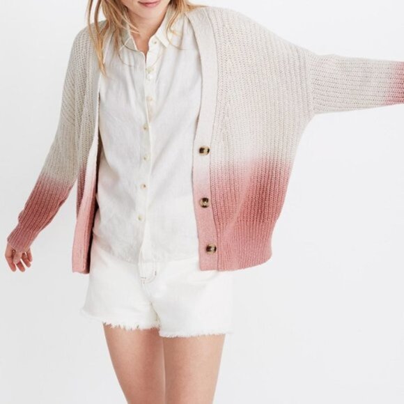 Madewell Pink + Cream Dip-Dye Courtland Cardigan Sweater L - Picture 1 of 5